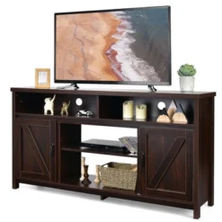 Costway 59'' TV Stand Media Center Console Cabinet W/ Barn Door For TV's 65'' NaturalBlackCoffee -Costway GUEST 91d774f7 9c8d 450a aa24 be458dc9fd62