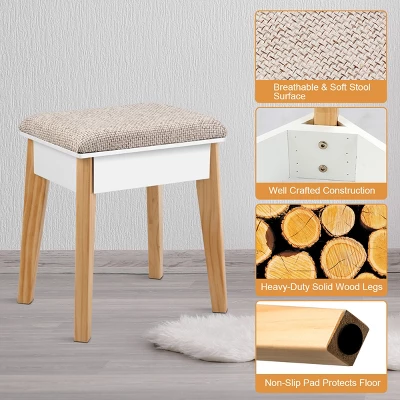 Costway Makeup Vanity Table Dressing Table Cushioned Stool Set 8 Costway Makeup Vanity Table Dressing Table Cushioned Stool Set - Image 8