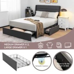 Costway Platform Bed Frame With 3 Storage Drawers Mattress Foundation Grey 13 Costway Platform Bed Frame With 3 Storage Drawers Mattress Foundation Grey -Costway GUEST 923943ba e7ed 4582 824c 4b037878053d