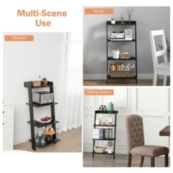 Costway 4-Tier Ladder Shelf Leaning Bookshelf WithAnti-falling Baffle Wood Bookcase Black/White -Costway GUEST 9246318a 4717 45c1 b09f c103c06aeb00