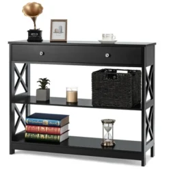 Costway Console Table Drawer Shelves Sofa Accent Table Entryway Hallway Black/White -Costway GUEST 92597c83 b490 49c1 b01c 2c152d1b6b0c