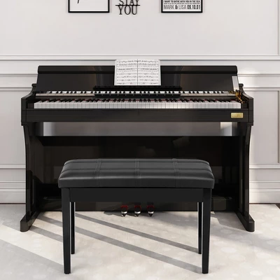 Costway Solid Wood PU Leather Piano Bench Padded Double Duet Keyboard Seat Storage Black 2 Costway Solid Wood PU Leather Piano Bench Padded Double Duet Keyboard Seat Storage Black - Image 2