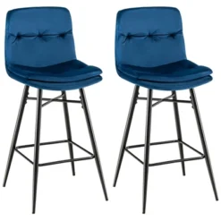 Costway Set Of 2 Velvet Bar Stools Bar Height Kitchen Dining Chairs With Metal Legs Blue/Grey -Costway GUEST 928a9e2f d8c4 4afe 85ef 1fd59df9c8df