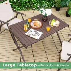 Costway 4-6 Person Portable Aluminum Camping Table Lightweight Roll Up Table Grey/Brown -Costway GUEST 92c7244f 68a3 4630 a543 e82aa5bdaa57