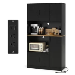 Costway 71" Tall Kitchen Pantry Cabinet With Charging Station Microwave Stand & Doors Black/White -Costway GUEST 93706b59 88bc 418b a8db 9f6c24a62db8