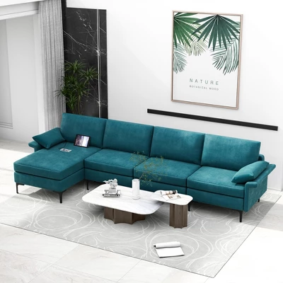 Costway Modern Modular L-shaped Sectional Sofa W/ Reversible Chaise & 4 USB Ports 1 Costway Modern Modular L-shaped Sectional Sofa W/ Reversible Chaise & 4 USB Ports