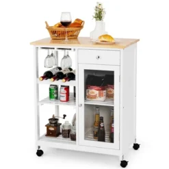 Costway Rolling Kitchen Island Wood Top Trolley Cart Storage Cabinet W/Shelf & Wine Rack -Costway GUEST 94562e7f 2b71 4734 a959 4366ce386aee