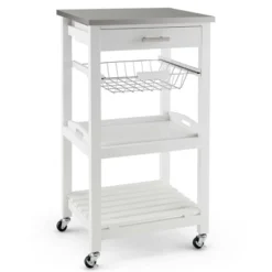 Costway Compact Kitchen Island Cart Rolling Service Trolley With Stainless Steel Top Basket 17 Costway Compact Kitchen Island Cart Rolling Service Trolley With Stainless Steel Top Basket -Costway GUEST 947788ec 927f 4097 bffa cbd674ec7025