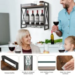 Costway Wall Mounted Wine Rack Industrial 2-Tier Wood Shelf With 3 Stem Glass Holders 11 Costway Wall Mounted Wine Rack Industrial 2-Tier Wood Shelf With 3 Stem Glass Holders -Costway GUEST 948154b1 ada3 4b38 b677 1b6f1cde8ff0