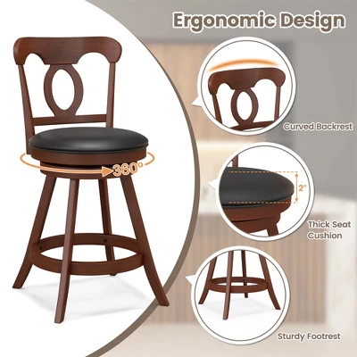Costway Set Of 2 Bar Stools Swivel Counter Height Chairs With Footrest For Kitchen 5 Costway Set Of 2 Bar Stools Swivel Counter Height Chairs With Footrest For Kitchen - Image 5