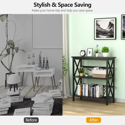 Costway 3-Tier Bookshelf Wooden Open Storage Bookcase For Home Office WhiteBlackCoffeeNatural 5 Costway 3-Tier Bookshelf Wooden Open Storage Bookcase For Home Office WhiteBlackCoffeeNatural - Image 5