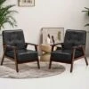 Costway Set Of 2 Accent Chairs PU Leather Chairs W/Rubber Wood Legs & Button Tufted Back