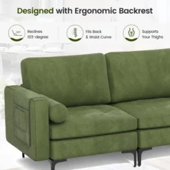 Costway Modern Modular 3-Seat Sofa Couch W/ Side Storage Pocket & Metal Legs Army Green -Costway GUEST 94cc3ab2 436e 463d a0e7 44f9953c2e4a