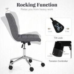 Costway Upholstered Armless Office Chair With Adjustable Height & Wheels For Small Spaces Gray/White -Costway GUEST 95098d4d e0f8 4ada a3fd 9d7146d2a464