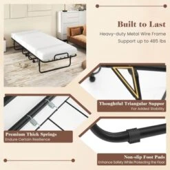 Costway Folding Bed With Mattress 74" X 31" Cot Size Rolling Guest Bed Space Saving -Costway GUEST 95507a61 2777 42b0 86ff 896acba1af59