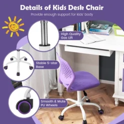 Costway Height-adjustable Ergonomic Kids Chair Breathable Mesh Desk Chair W/ Wheels Mobile Comfortable School Chair For Kids Room Purple -Costway GUEST 9551d9ff 548b 4e40 9309 3778d29b9e18