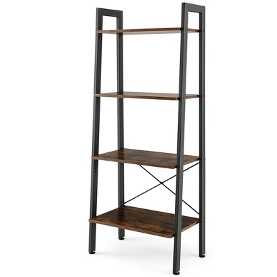 Costway 4-Tier Wood Ladder Shelf Ladder Bookcase Bookshelf Display Rack 9 Costway 4-Tier Wood Ladder Shelf Ladder Bookcase Bookshelf Display Rack - Image 9