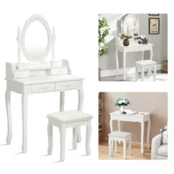 Costway Vanity Wood Makeup Dressing Table Stool 4 Drawers Black/White -Costway GUEST 95b13842 3aa6 4cc7 a7b2 5a3dca2a0d24