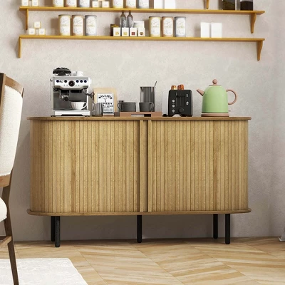 Costway 47" Sideboard Buffet Cabinet With Sliding Tambour Doors Adjustable Shelves Oak 1 Costway 47" Sideboard Buffet Cabinet With Sliding Tambour Doors Adjustable Shelves Oak