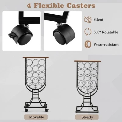 Costway 14 Bottles Wine Rack Console Table Freestanding Wine Storage With Woodtop & Wheels 7 Costway 14 Bottles Wine Rack Console Table Freestanding Wine Storage With Woodtop & Wheels - Image 7