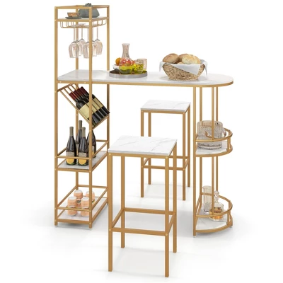 Costway 3 PCS Bar Table Set 2 Stools Storage Shelves Glass Holder Wine Rack Space Saving 8 Costway 3 PCS Bar Table Set 2 Stools Storage Shelves Glass Holder Wine Rack Space Saving - Image 8