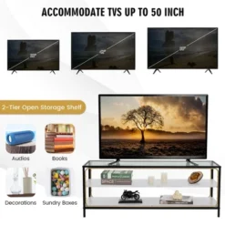 Costway 3-Tier TV Stand Entertainment Center For TV's Up To 50'' W/ Tempered Glass Top -Costway GUEST 960a810b 4a8f 4994 b9d7 e967e41727ed