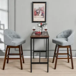 Costway Set Of 2 Swivel Bar Stools Tufted Bar Height Pub Chairs With Rubber Wood Legs Grey/Beige -Costway GUEST 974f0362 6129 430e 907b 293248d0ae2a