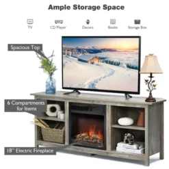 Costway 58'' 2-Tier Fireplace TV Stand W/18'' Electric Fireplace Grey Up To 65'' -Costway GUEST 977bee7b 98a9 4970 acfc b1a080ef8bc8