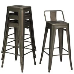 Costway Set Of 4 Metal Bar Stools 30'' Bar Height Barstools Industrial W/ Low Back Gun -Costway GUEST 977d595e ae1c 483f 9b2b 4a88d2ce8ff5