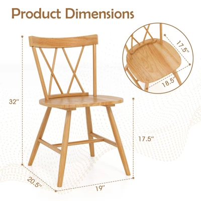 Costway Dining Chairs Set Of 2/4 Farmhouse Kitchen Chair With Rubber Wood Frame, 2 Costway Dining Chairs Set Of 2/4 Farmhouse Kitchen Chair With Rubber Wood Frame, - Image 2