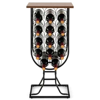 Costway 14 Bottles Wine Rack Console Table Freestanding Wine Storage With Woodtop & Wheels 9 Costway 14 Bottles Wine Rack Console Table Freestanding Wine Storage With Woodtop & Wheels - Image 9