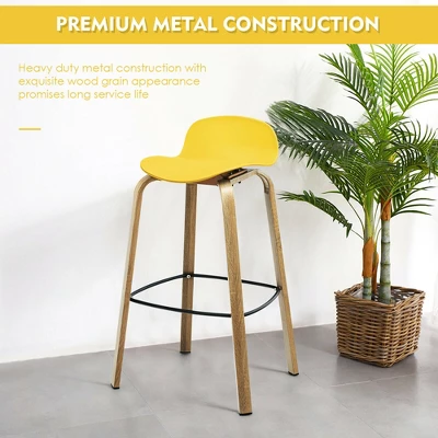 Costway Modern Set Of 4 Barstools 30inch Pub Chairs W/Low Back & Metal Legs Yellow 6 Costway Modern Set Of 4 Barstools 30inch Pub Chairs W/Low Back & Metal Legs Yellow - Image 6