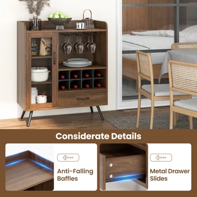 Costway Kitchen Storage Cabinet Sideboard With 3-Row Wineglass Holder Removable Rack Tempered Glass Door & Anti-Tipping Kits 6 Costway Kitchen Storage Cabinet Sideboard With 3-Row Wineglass Holder Removable Rack Tempered Glass Door & Anti-Tipping Kits - Image 6