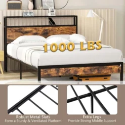 Costway Twin/Full/Queen Bed Frame With Storage Headboard Charging Station 18W USB C Port Rustic Brown -Costway GUEST 98c4fb80 b2b7 4e3e a33b 6cc7ae42db20