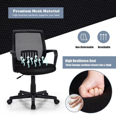 Costway Mid-Back Office Executive Chair Mesh Chair Height Adjustable W/ Lumbar Support 8 Costway Mid-Back Office Executive Chair Mesh Chair Height Adjustable W/ Lumbar Support - Image 8