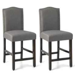 Costway Set Of 2 Upholstered Bar Stools 25'' Counter Height Chairs With Rubber Wood Legs Grey/Beige -Costway GUEST 990e23d3 c30b 495e ae58 ff22d78ce09e