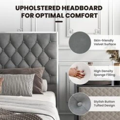Costway Upholstered Bed Mattress Foundation With Button Tufted Velvet Headboard -Costway GUEST 993d8f07 3d0c 4ded 9cfd 7c1bb44d07de