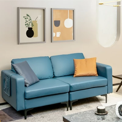 Costway Modern Loveseat Leathaire Fabric 2-Seat Sofa Couch W/ Side Storage Pocket 1 Costway Modern Loveseat Leathaire Fabric 2-Seat Sofa Couch W/ Side Storage Pocket