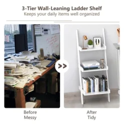 Costway 3 Tier Leaning Wall Ladder Book Shelf Bookcase Storage Rack Display Flower Shelf Plant Shelf Furniture -Costway GUEST 99522091 7cae 4045 b2f2 88c6ddaf7064