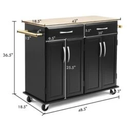 Costway Rolling Kitchen Trolley Island Cart Wood Top Storage Cabinet Utility W/ Drawers
