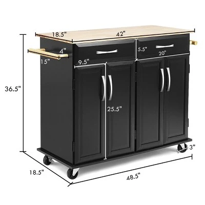 Costway Rolling Kitchen Trolley Island Cart Wood Top Storage Cabinet Utility W/ Drawers 1 Costway Rolling Kitchen Trolley Island Cart Wood Top Storage Cabinet Utility W/ Drawers