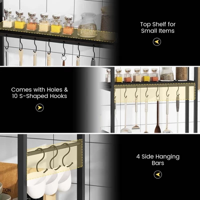 Costway Bakers Rack 5-Tier Coffee Bar Table With 10 S-Shaped Hooks & Power Outlets Rustic Brown/Black 7 Costway Bakers Rack 5-Tier Coffee Bar Table With 10 S-Shaped Hooks & Power Outlets Rustic Brown/Black - Image 7