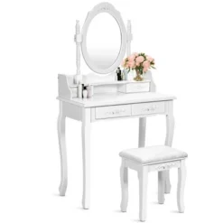 Costway Vanity Wood Makeup Dressing Table Stool 4 Drawers Black/White -Costway GUEST 9a2d1a22 7638 46cb a710 b12634b2cc2b