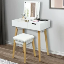Costway Vanity Makeup Table Cushioned Stool Set W/Flip Top Mirror &1 Drawer Writing Desk 14 Costway Vanity Makeup Table Cushioned Stool Set W/Flip Top Mirror &1 Drawer Writing Desk -Costway GUEST 9a301151 259b 48f8 93fb 1b2e253cde7e