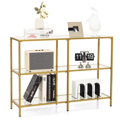 Costway 3-tier 39.5'' Narrow Glass Console Sofa Entryway Table For Hallway, Living Room 1 Costway 3-tier 39.5'' Narrow Glass Console Sofa Entryway Table For Hallway, Living Room