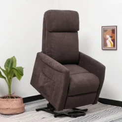 Costway Power Lift Recliner Chair For Elderly Living Room Chair W/ Remote Control GreyBrown
