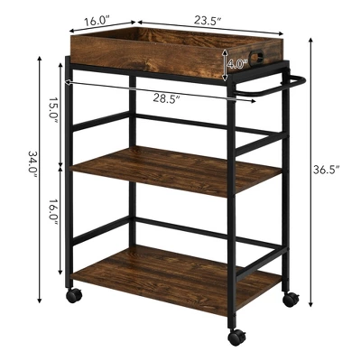 Costway 3-Tier Rolling Bar Cart Kitchen Serving Cart W/ Removable Tray & Handle 1 Costway 3-Tier Rolling Bar Cart Kitchen Serving Cart W/ Removable Tray & Handle