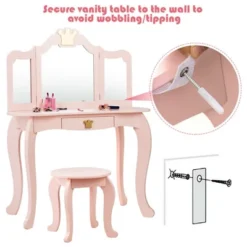 Costway Kids Makeup Dressing Table Chair Set Princess Vanity & Tri-folding Mirror -Costway GUEST 9b8b55e6 ebdd 4b30 8dee 9d2e833973cc