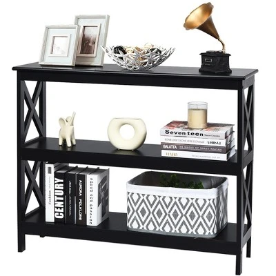 Costway 3-Tier Console Table X-Design Bookshelf Sofa Side Accent Table W/Shelf EspressoBlack 9 Costway 3-Tier Console Table X-Design Bookshelf Sofa Side Accent Table W/Shelf EspressoBlack - Image 9