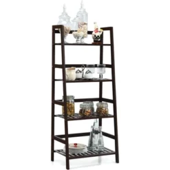 Costway 4-Tier Bamboo Ladder Shelf Plant Display Stand Rack Bookshelf Dark Brown -Costway GUEST 9ba9077a 2020 462a ba23 ebc0ff29c670
